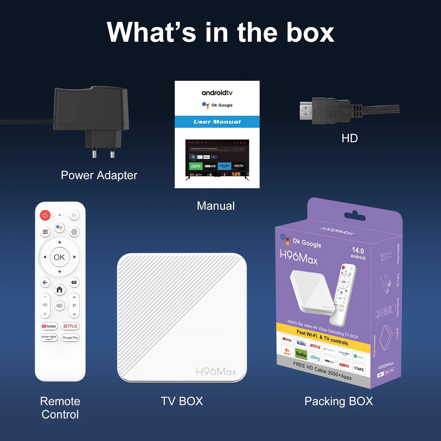 H96 MAX H313 Smart TV Box Android 14 ATV TV Box 4K@60fps 100M/LAN Wifi6 BT5.0 Google Voice Assistant Media Player Set Top Box