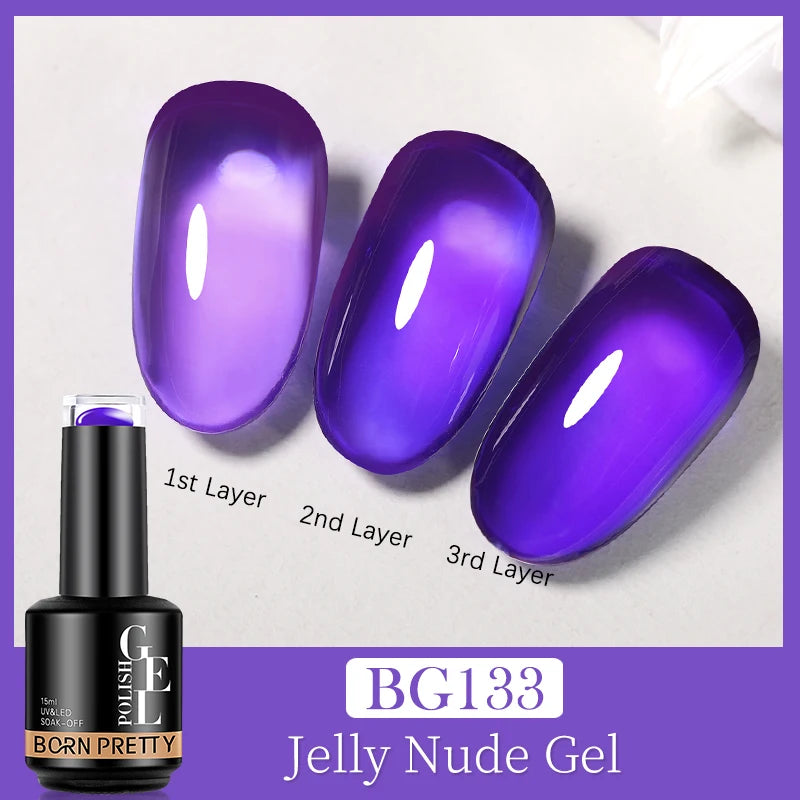 BORN PRETTY 15ML Jelly Purple Nail Gel Polish Transparent Colorful Translucent Pink Semi Permanent Soak Off Nail Art Gel Varnish