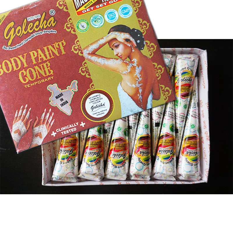 12Pcs Henna Tattoo Paste Black White Brown Red Henna Cones Indian For Temporary Tattoo Sticker Body Paint Art Cream Cone