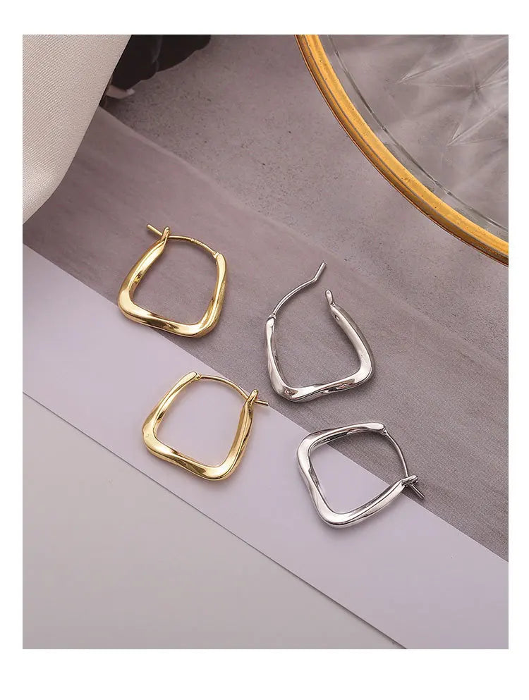 925 Sterling Silver Earrings Ear Hoop For Women Square Stud Jewelry Engagement Anniversary Gift