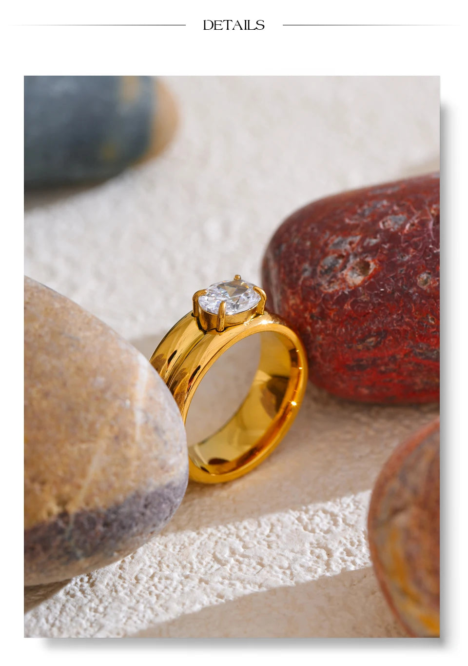 Yhpup 678# Exquisite Stainless Steel Shiny Zirconia Fashion Metal Ring 18K Gold Color PVD Plated High Quality Versatile Jewelry