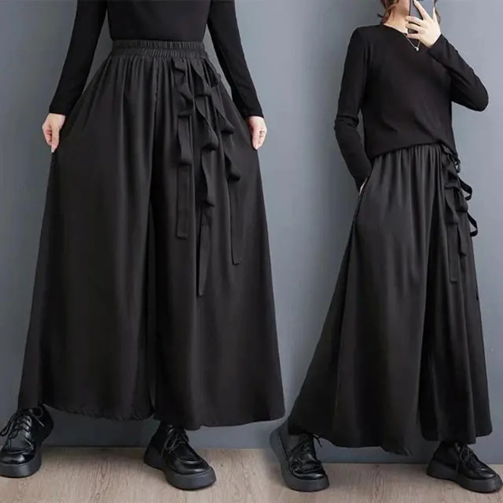 Y2k Gothic Ribbon Pants Skirt Harajuku Casual Pants Skirt Summer Genderless Streetwear Elegant Hakama Men'S Clothing Unisex 2024