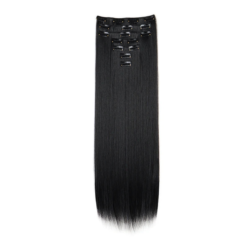16 clips Synthetic Long Straight Hair Extensions Clips in Hair Black Brown 7Pcs/set Hairpiece for Women