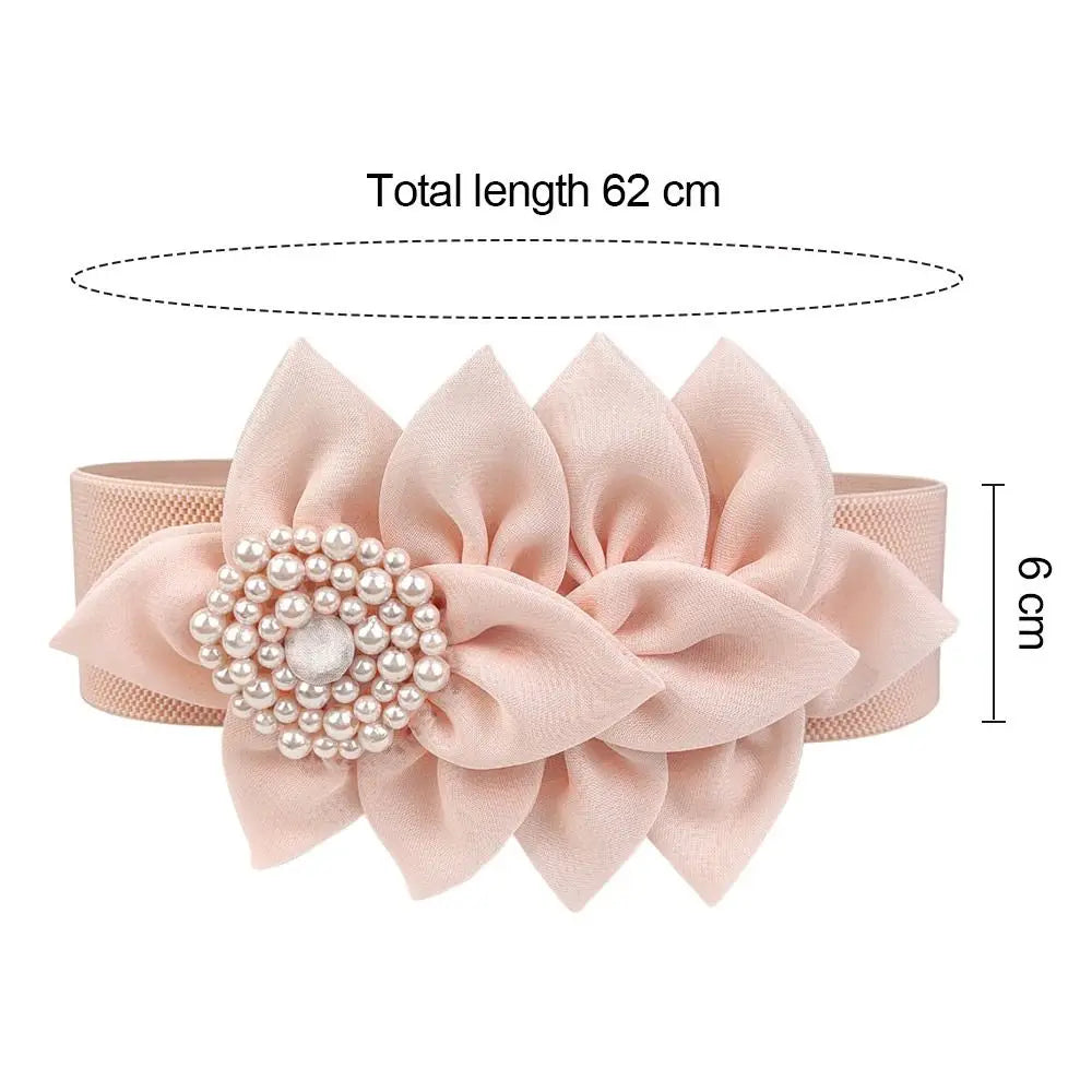 Fashion Women Stretch Waistband Flower Decoration Wide Waist Belt Dress Coat Suit Decorative Waistband