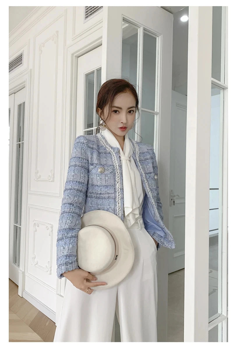 Women' Small fragrance Temperament plaid Coat 2024 Autumn New lady style long-sleeved tassel tweed coat high-end Ladies Jacket