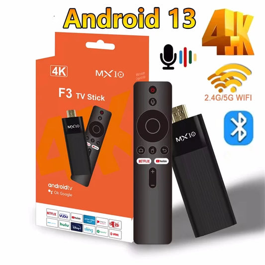 MX10 F3 Android 13 TV Stick HDR Set Top OS 4K 1080P H313 ATV Smart TV Sticks For Google YouTube Smart Media Player