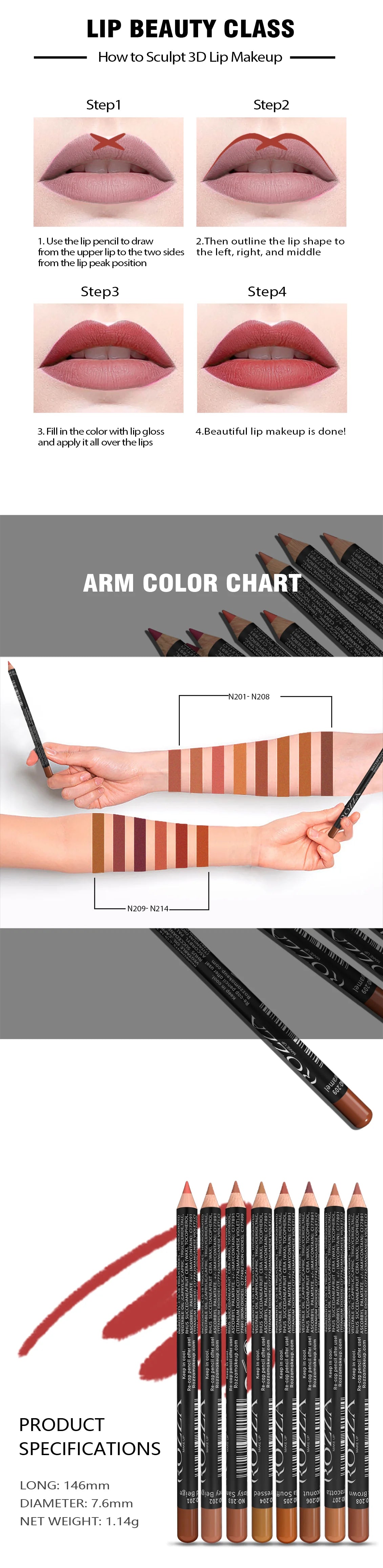 14pcs/set Lip Liner Pencil Matte Nude Contour Lipliner Lipstick Waterproof Long Lasting Lipstick Pen Lip Tint Cosmetics