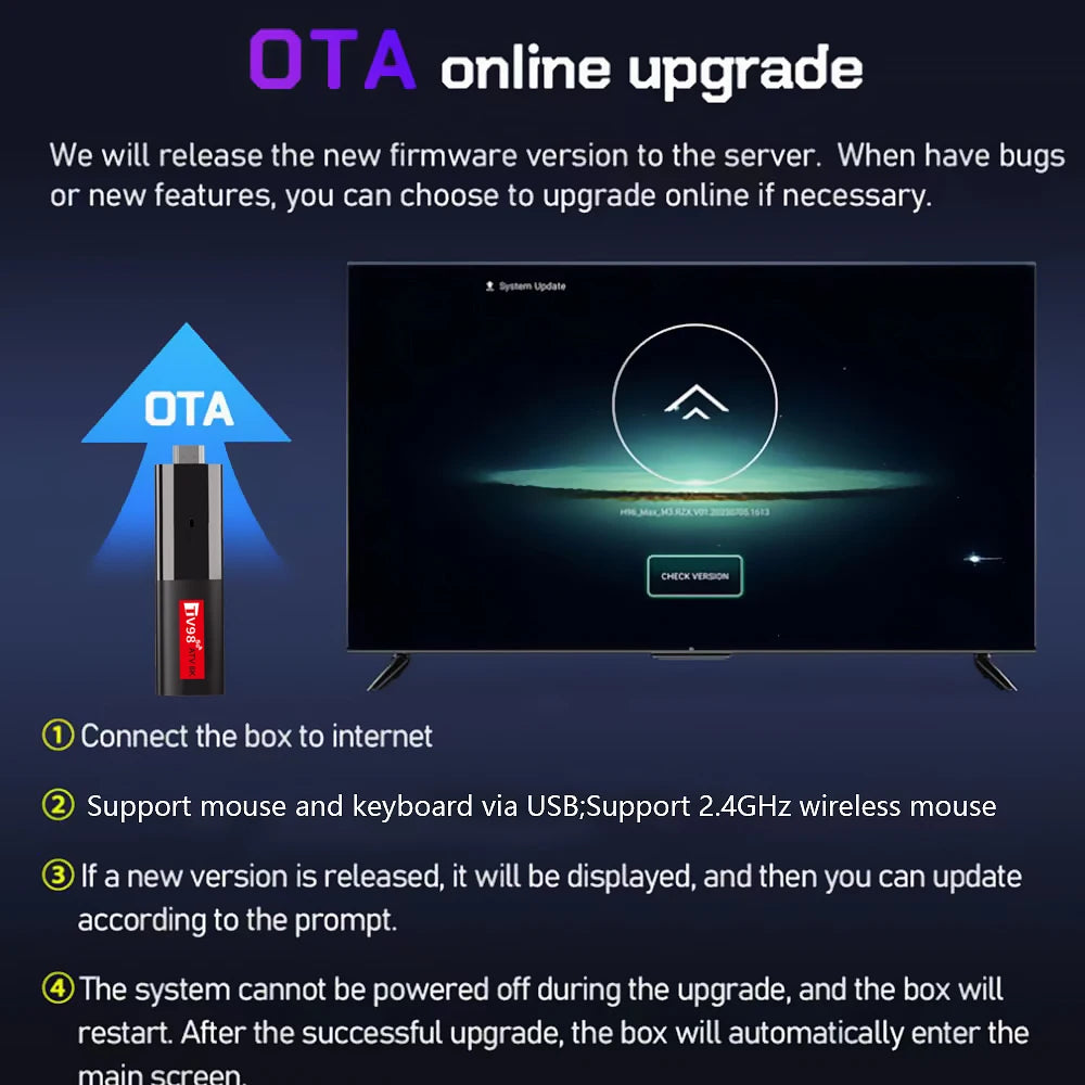 ATV Smart TV Stick Android 14 Support HD 8K Video 4K BT5.0 WiFi 6 Allwinner H618 Quad Core Cortex A53 Voice Remote Smart TV Box