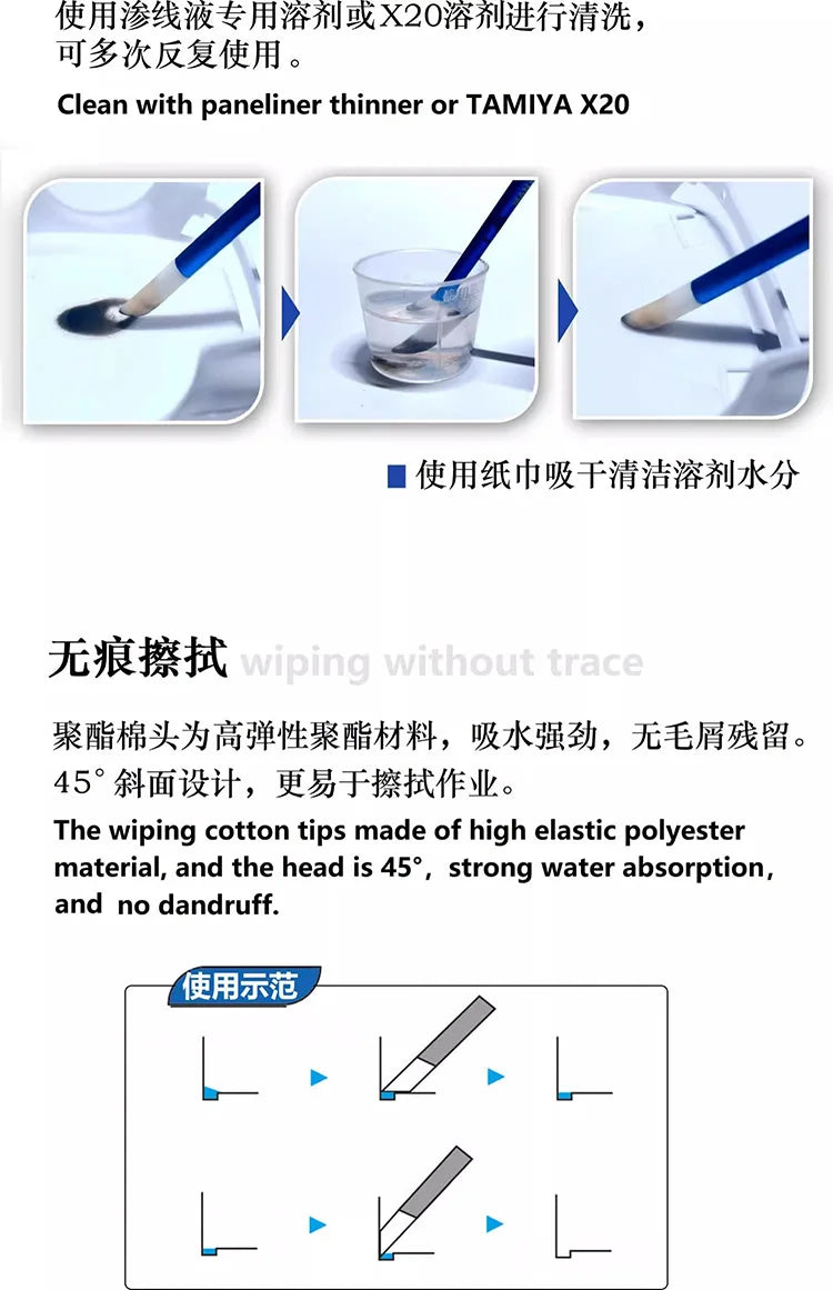 Metal Stainless Wipe Stick seepage line cleaning swabs Stickers Cotton swabs Old effect aids tool For Hobby Model Making