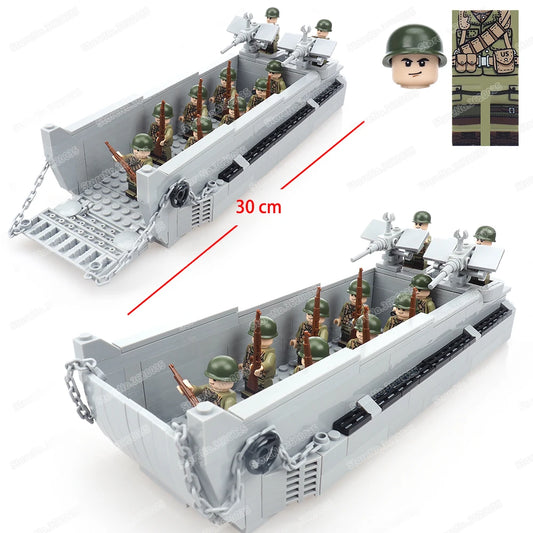 Military US LCVP Landing Craft Building Block WW2 Soldier Figures Weapons Landing Battle Special Army Model Child Gifts Boy Toys