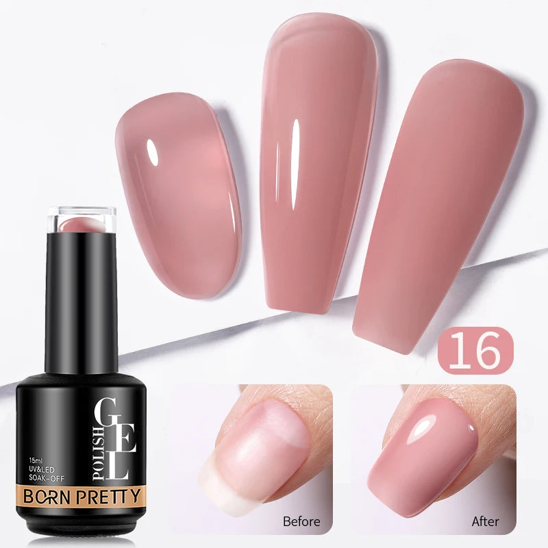BORN PRETTY 15ML Jelly Purple Nail Gel Polish Transparent Colorful Translucent Pink Semi Permanent Soak Off Nail Art Gel Varnish
