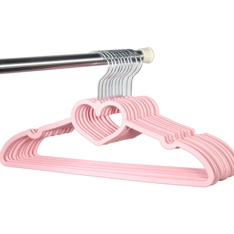 10Pcs Clothes Hanger Durable Abs Girly Heart Pink Love Bow-Knot Pattern Hanger Non-Slip Clothes Hanging Supplies