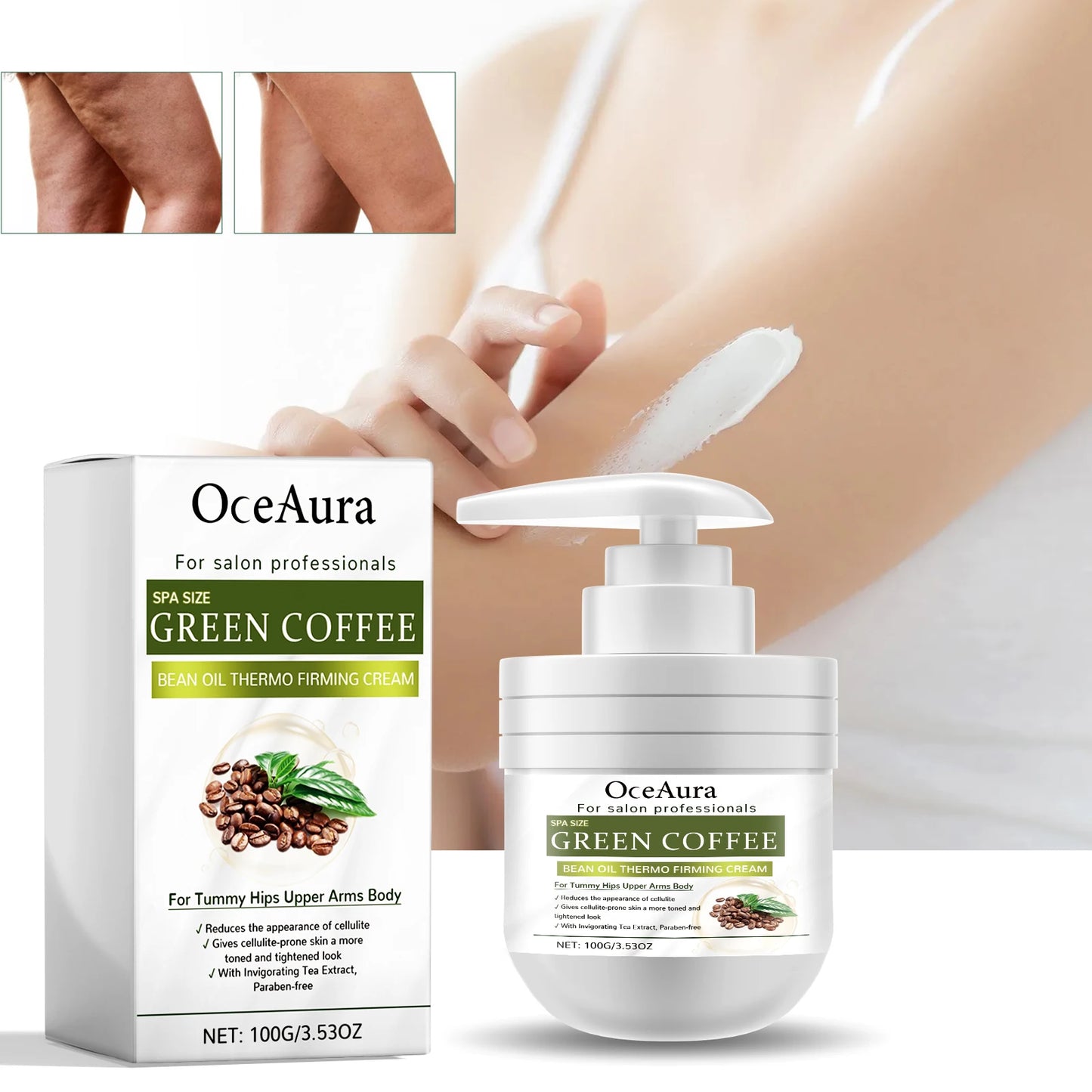OceAura Green Coffee Bean Firming Body Cream Moisten the Skin Cream Caffeine Body Lotion Moisturizer To Firm Tighten Skin