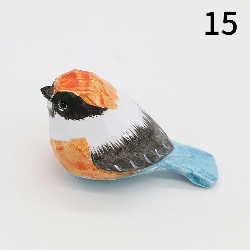 Cute Wooden Bird Figurine Ornaments Painted Hand Carved Wood Birds Statue Carving Animals Miniature Crafts Table Decorate Gifts