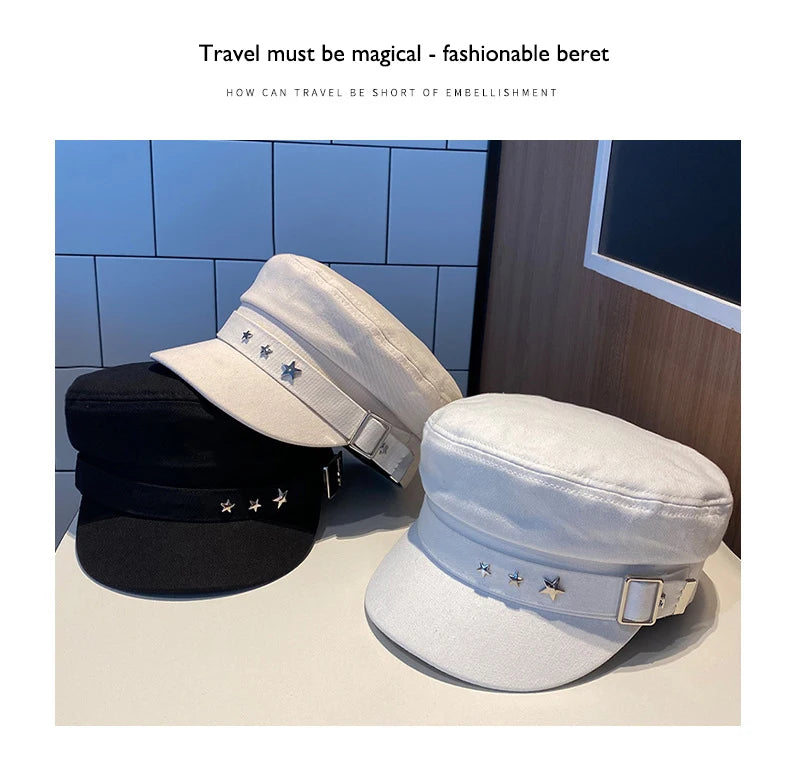 Women's Beret Black Star Hat Spring and Autumn Winter British Retro Fashion New Sea Military Style Korean Caps mother hats