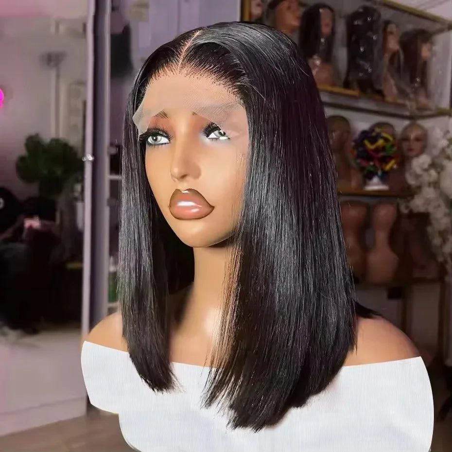 Raw Hair Vietnamese 250 Density 100 Human Hair Lace Frontal Wigs Straight Natural Black 13x6 Bob Wig Lace Front Human Hair Wigs