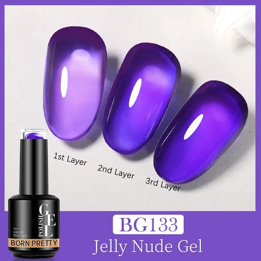 BORN PRETTY 15ML Jelly Purple Nail Gel Polish Transparent Colorful Translucent Pink Semi Permanent Soak Off Nail Art Gel Varnish