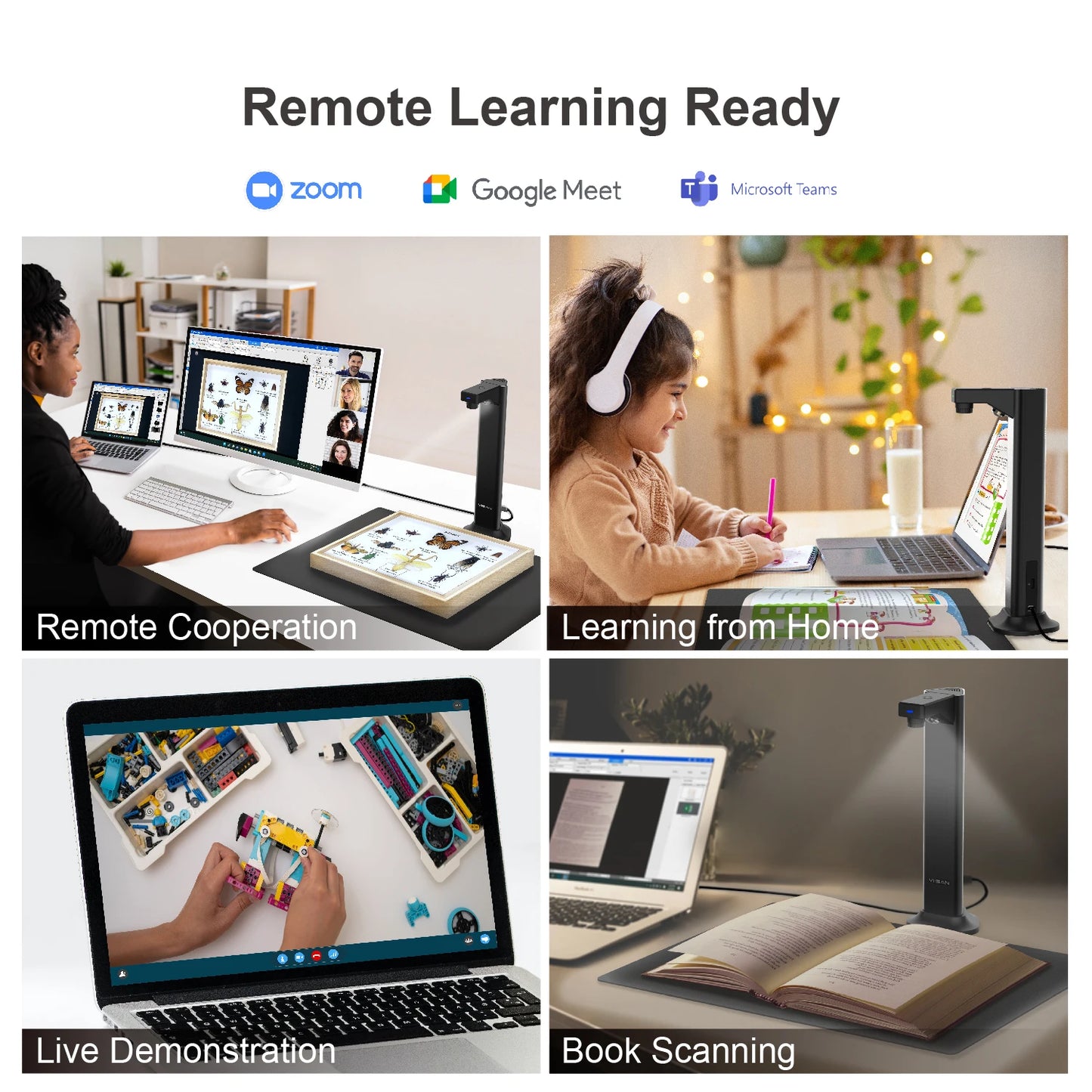 VIISAN DL8 Document Scanner USB Book Scanner OCR Auto-Flatten & Deskew, 13MP Document Camera for Desktop/Laptop Size A3