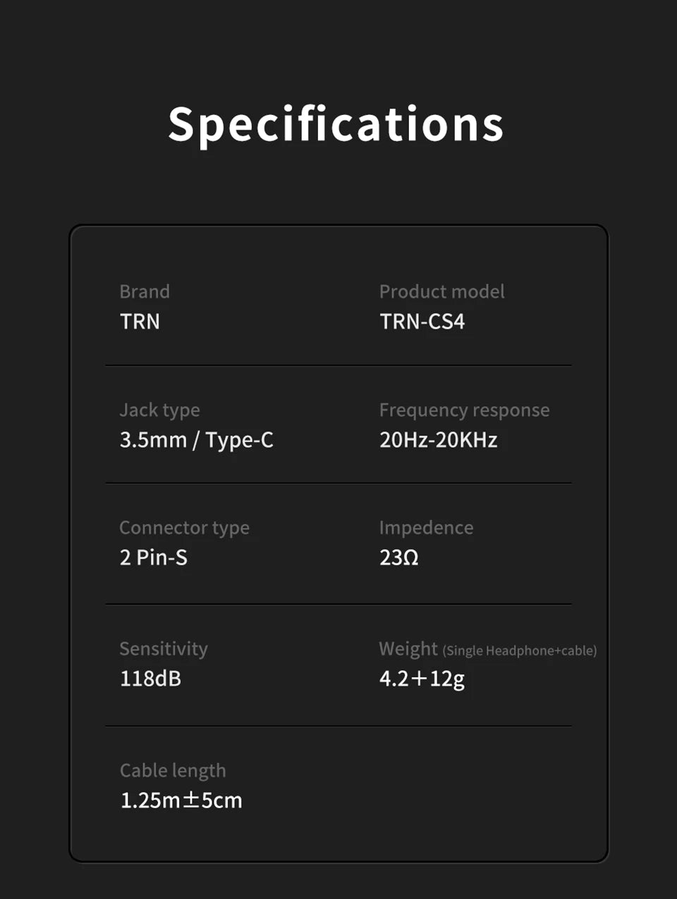 TRN CS4 HIFI IEMs 10mm Dynamic Driver Earphones In-Ear Monitor Headphones Gaming Headset Sports Earbuds with Detachable Cable