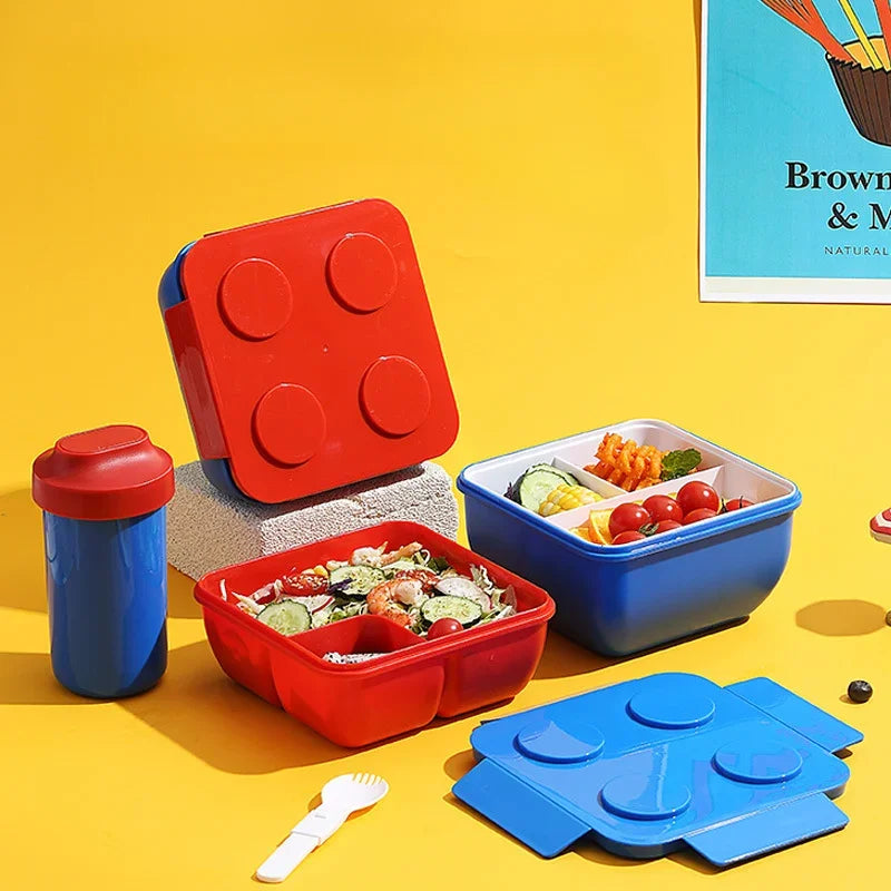 Creative DIY Building Block Lunch Box Modular Portable Bento Box for Children Student Sandwichs Fruit Salad Container Dinnerware