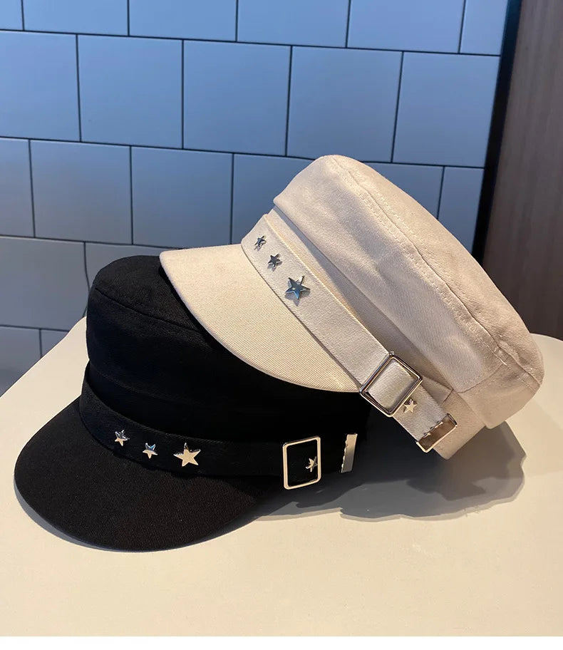 Women's Beret Black Star Hat Spring and Autumn Winter British Retro Fashion New Sea Military Style Korean Caps mother hats