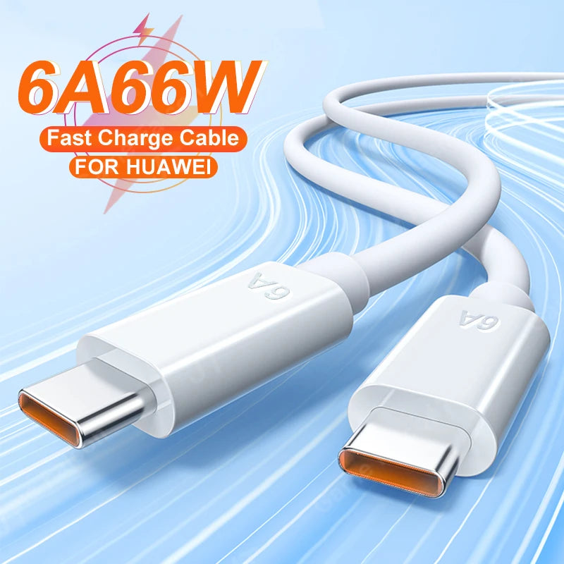 66W 6A Fast Charging USB Type C Cable For  Xiaomi 13 Huawei  P30 Notebook Dual USB C Fast Charger Cable Data Cables