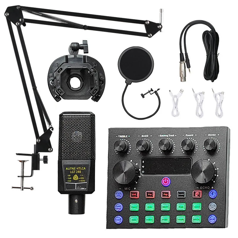 Professional Podcast Music Studio Recording Karaoke Condenser Microphone Game Live Broadcast KTV Sound Audio Card Kit for Stream