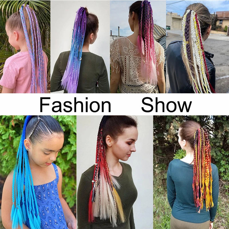 2PCS 24Inch Synthetic Long Straight Ponytail with Elastic Hair Colorful Braiding Hair Ponytail Hair Extensions Hair Accessories