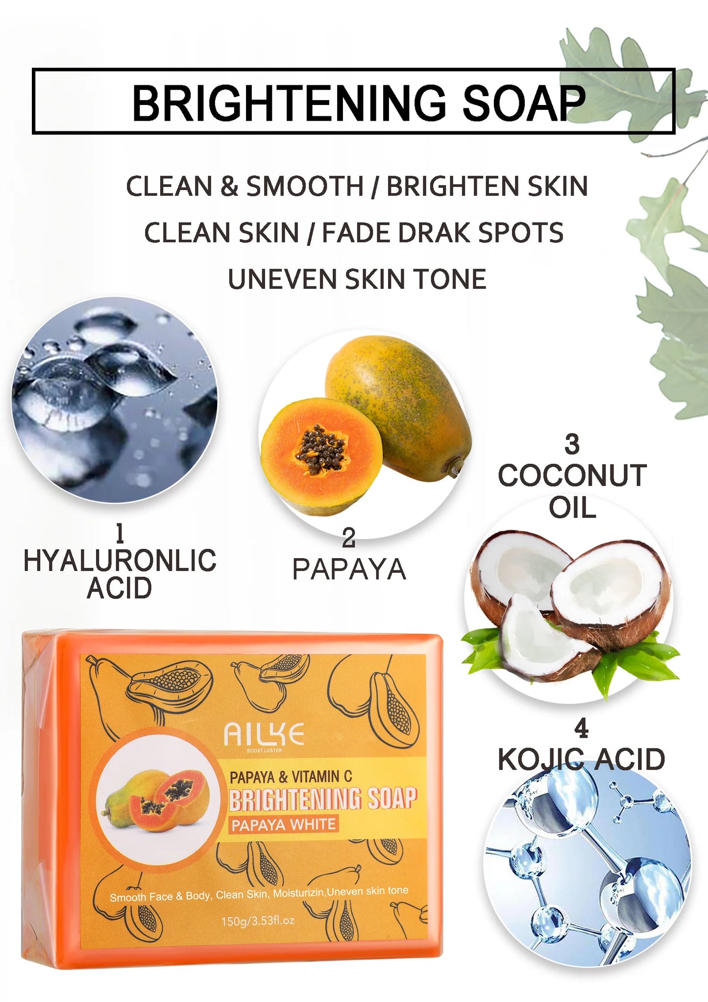 AILKE Double Glutathione Whitening Skin Care, Lightening, Remove Dark Spots, Skin Radiant, Moisturizing, Hydrating, Smooth