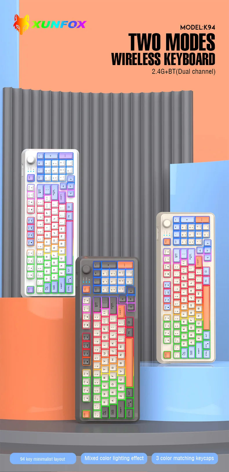 Russian Wireless Keyboard With Russian Layout Spanish Arabic Korean Keyboard Mouse Kit Bluetooth RGB Backlight Volume Knob K94