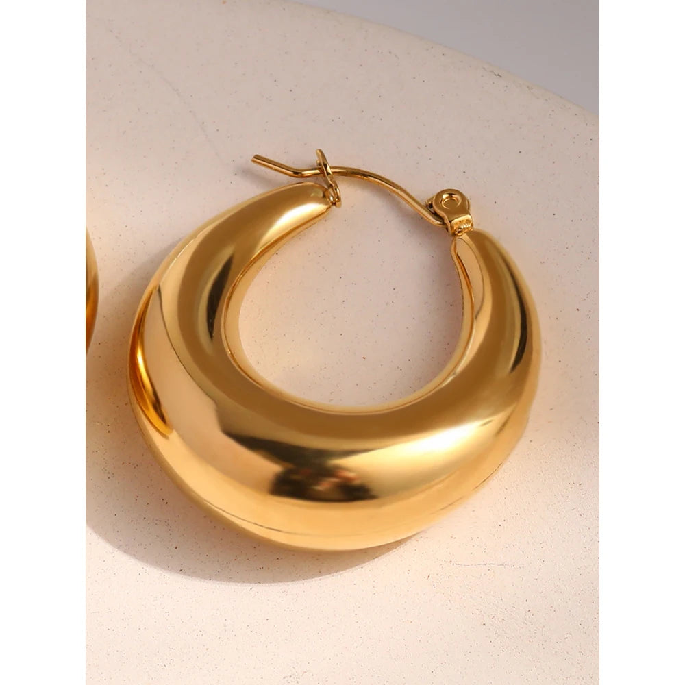 YACHAN 18K Gold Plated Smooth Stainless Steel Hoop Earrings for Women Trendy Hollow Punk Metal Jewelry Waterproof