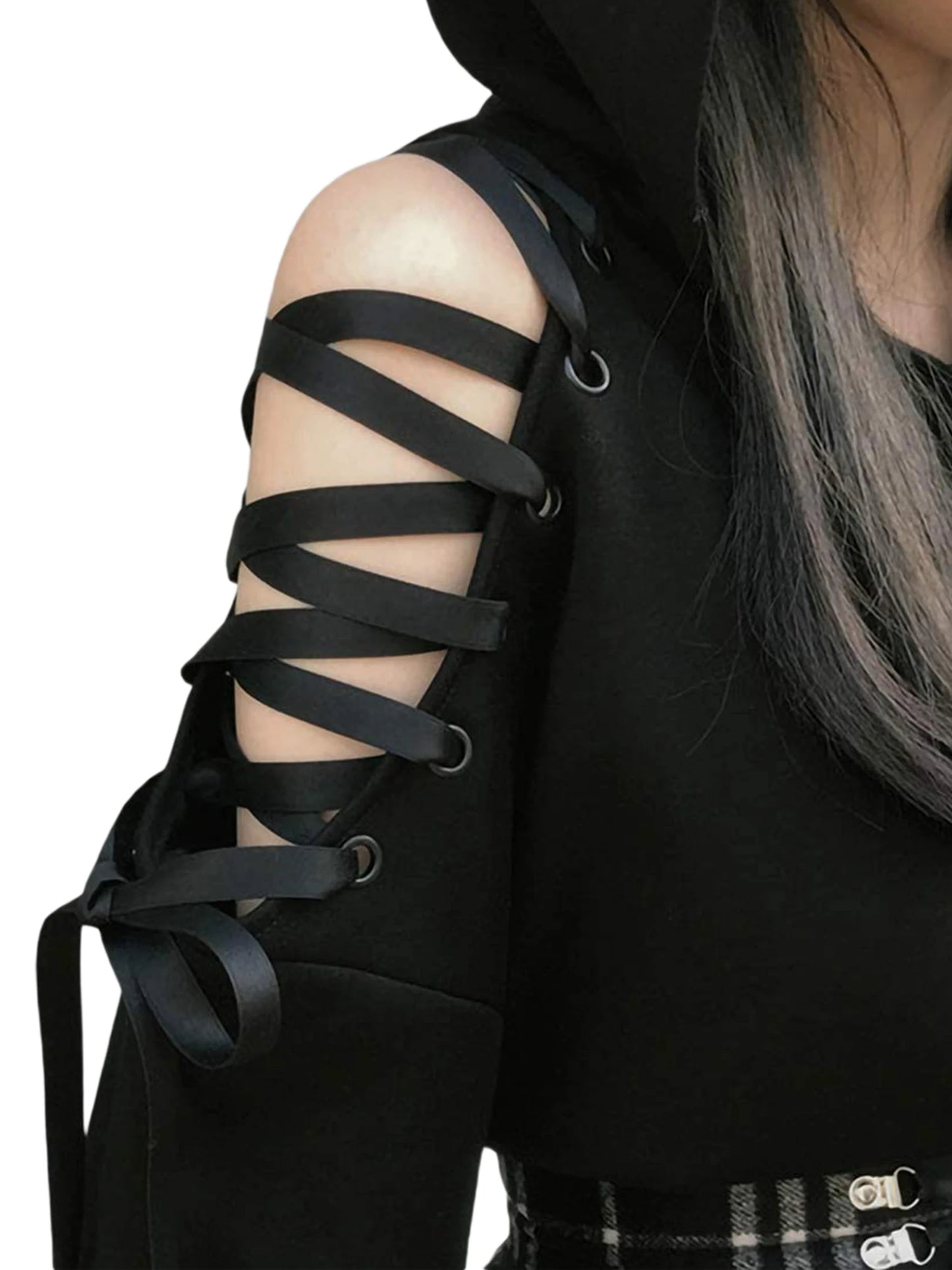 Captivating New Punk Women’s Fashion Printing Sweatshirt Casual Bandage Y2k Long Sleeve Exposed Navel Hooded T-shirt Streetwear