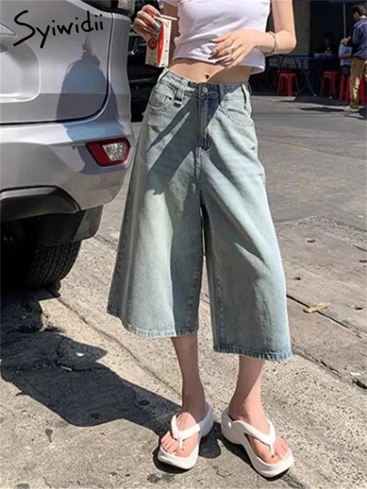 Syiwidii Bermuda Shorts Streetwear American Retro Jeans Fashion Y2k Denim Shorts Women Baggy Jeans High Street Summer Chic Jeans