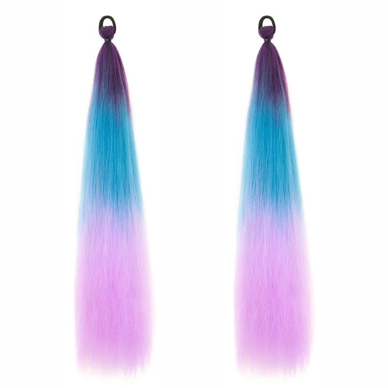2PCS 24Inch Synthetic Long Straight Ponytail with Elastic Hair Colorful Braiding Hair Ponytail Hair Extensions Hair Accessories