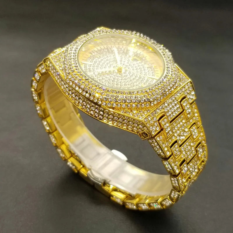 2023 New Arab Number Watch For Men Luxury Fully Diamond Bling Mens Quartz Watches Fashion Iced Out Silver Waterproof Male Clock