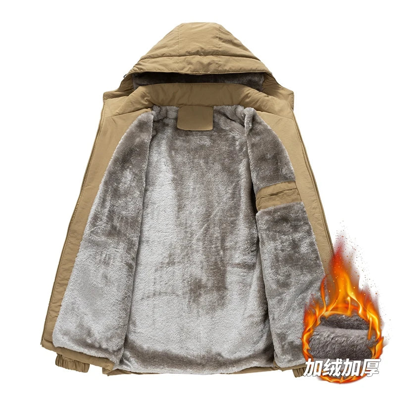 7XL 8XL Winter Jacket Men  Casual Outwear Sportswear Fleece Lining Mens Sherpa Jackets Full Zip Warm Coats  Hoodie Winter Coat