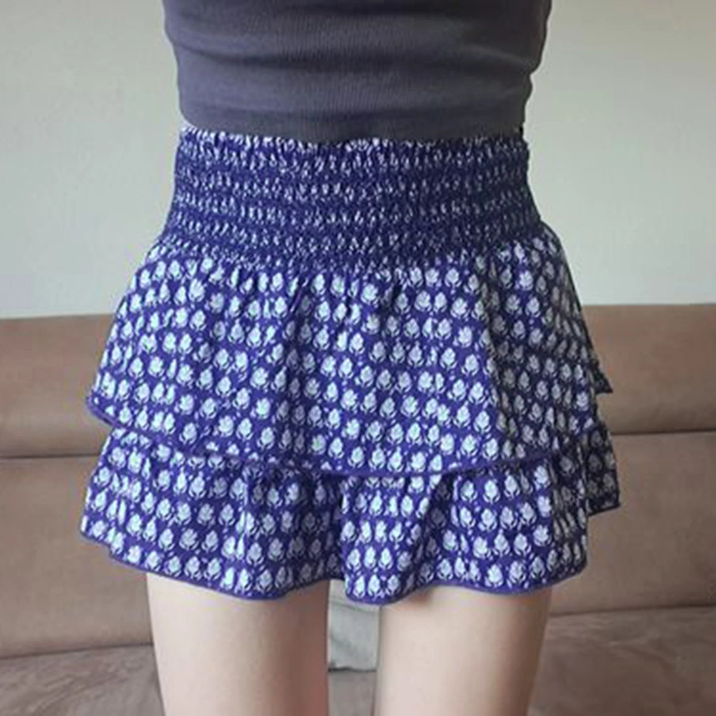 Women Summer Tierred Aesthetic Skirts High Waist Floral Pleated Skirts Y2k Girls Boho Vacation Beach A-line Short Mini Skirts