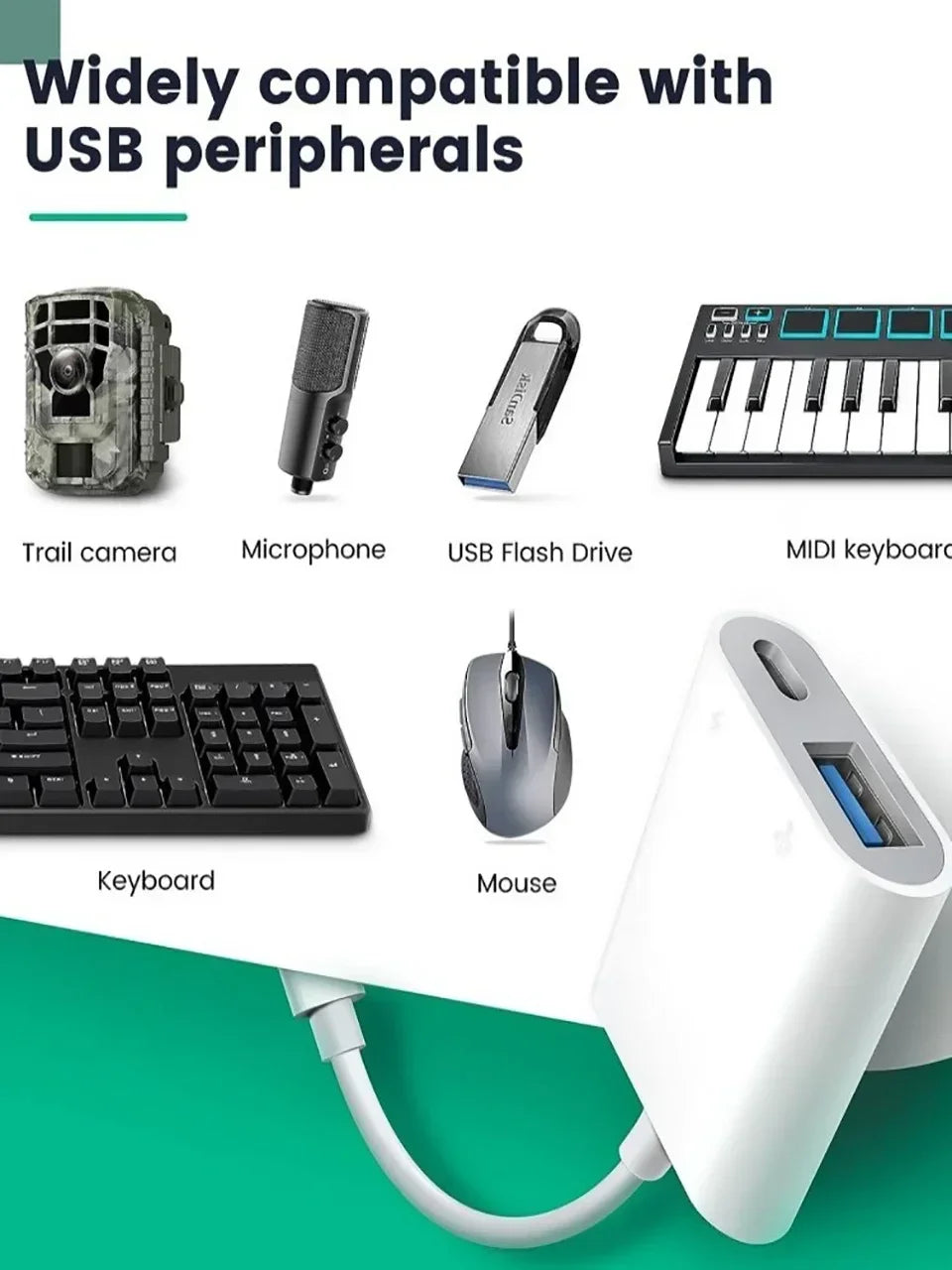 OTG Adapter For iPhone 16 15 14 13 12 Pro Max XR 8 Plus 8 Pin To USB Cable 3.0 Converter For Mouse Keyboard Camera Card Reader