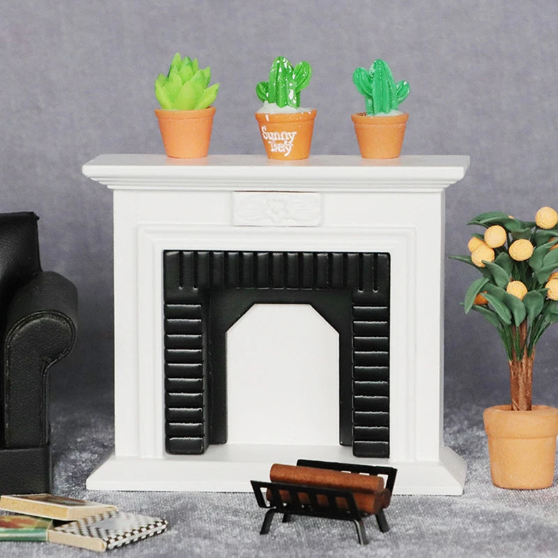 1:6 1:12 Dollhouse Mini Decorative Fireplace Model Doll House Wood Fireplace Mini House Furniture European Style