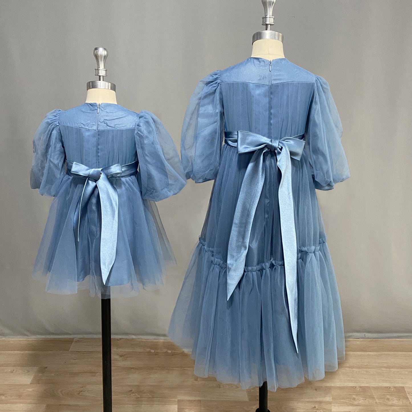 Dideyttawl Tulle Short Puff Sleeves Flower Girl Dress Ruffles Pleated Floor Length Sashes Junior Concert Gown