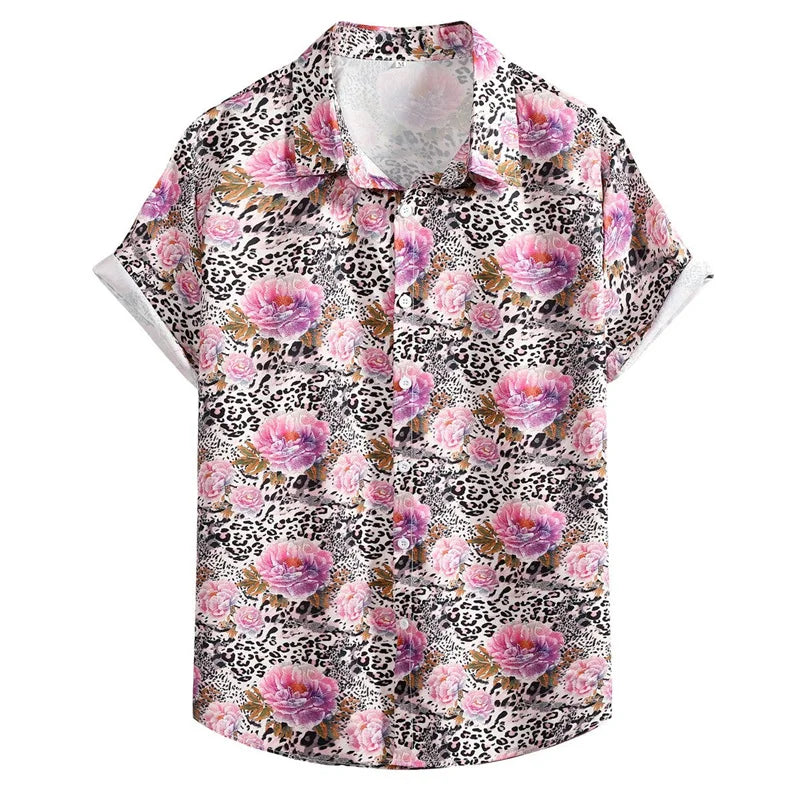 Colorful Tiger Leopard Shirts Casual 3d Print Tropical Floral Hawaiian Shirt Button Down Short Sleeves Summer Beach Blouse