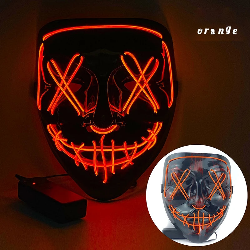 LED Dual Color Glowing Masks Halloween Letter V Horror Mask Role-Playing Carnival Cold Light Mask