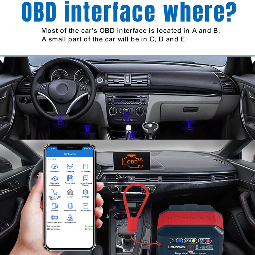 Konnwei Bluetooth 5.0 ELM327 V1.5 OBD2 Scanner KW906 OBDII Auto Diagnostic-Tools ELM 327 V 1.5 OBD 2 Car Code Readers Scan Tools