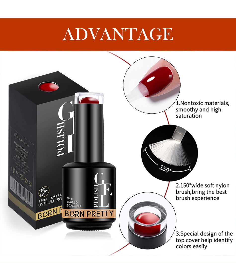 BORN PRETTY 15ML Jelly Purple Nail Gel Polish Transparent Colorful Translucent Pink Semi Permanent Soak Off Nail Art Gel Varnish