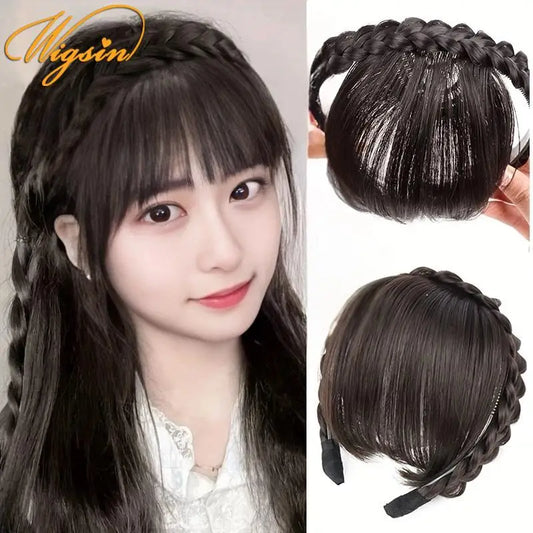 New Hair Accessories Synthetic Headband Air Bangs Wigs With Braids Heat Resistance Clip in Hair Extensions Hairpieces for Women