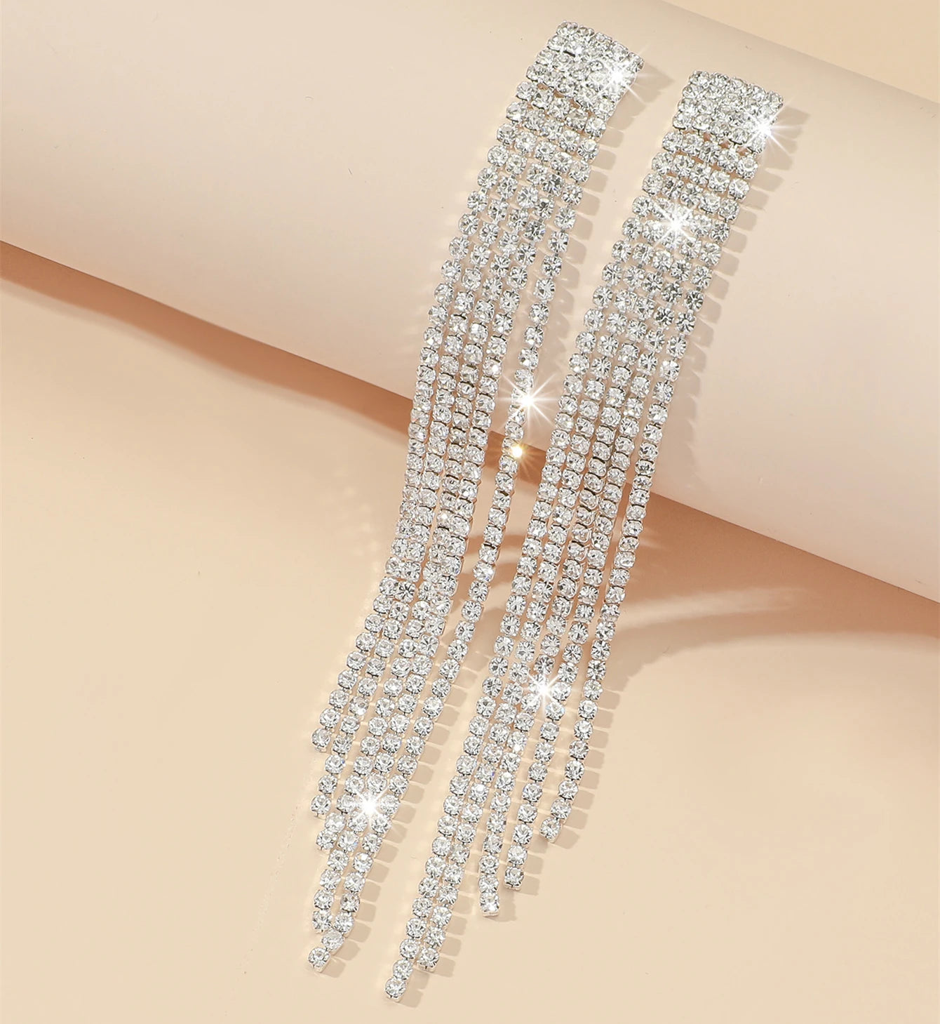 Shiny Multicolored Crystal Long Drop Earrings For Women Brides Classic Geometry Square Dangle Earring Wedding Party Jewelry Gift