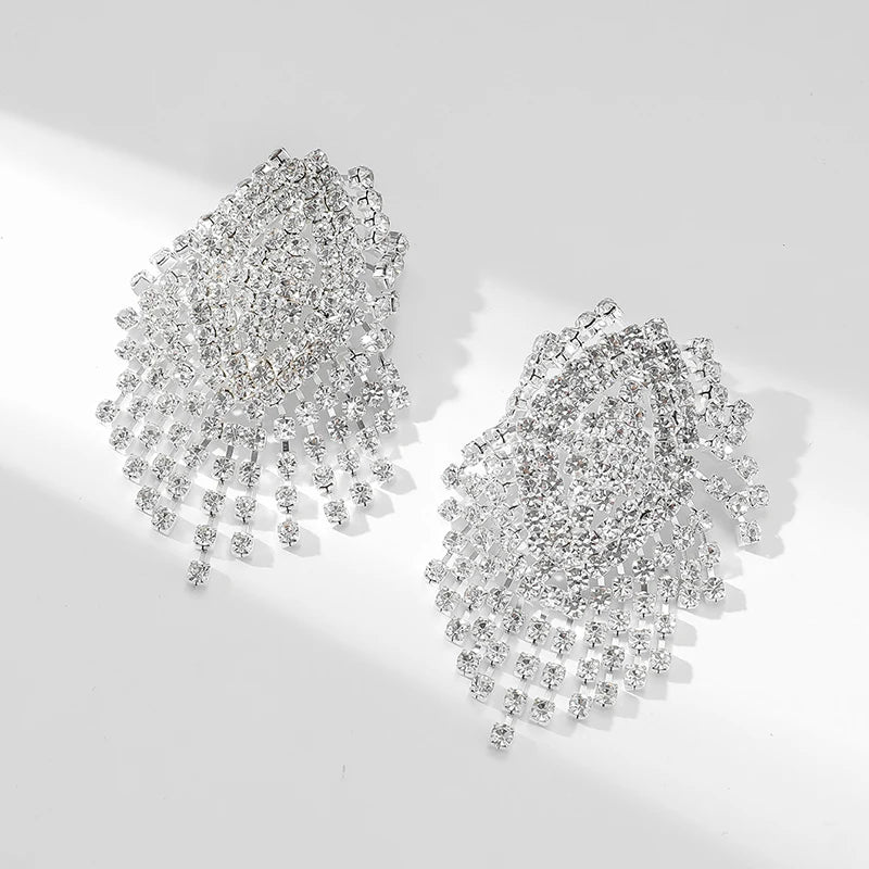 Shiny Multicolored Crystal Long Drop Earrings For Women Brides Classic Geometry Square Dangle Earring Wedding Party Jewelry Gift