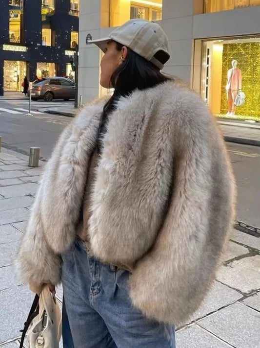 2024 Autumn Winter New Fashion Gradient Fluffy Fur Coat Women High Street Luxury Faux Fox Fur Jacket Female Overcoats