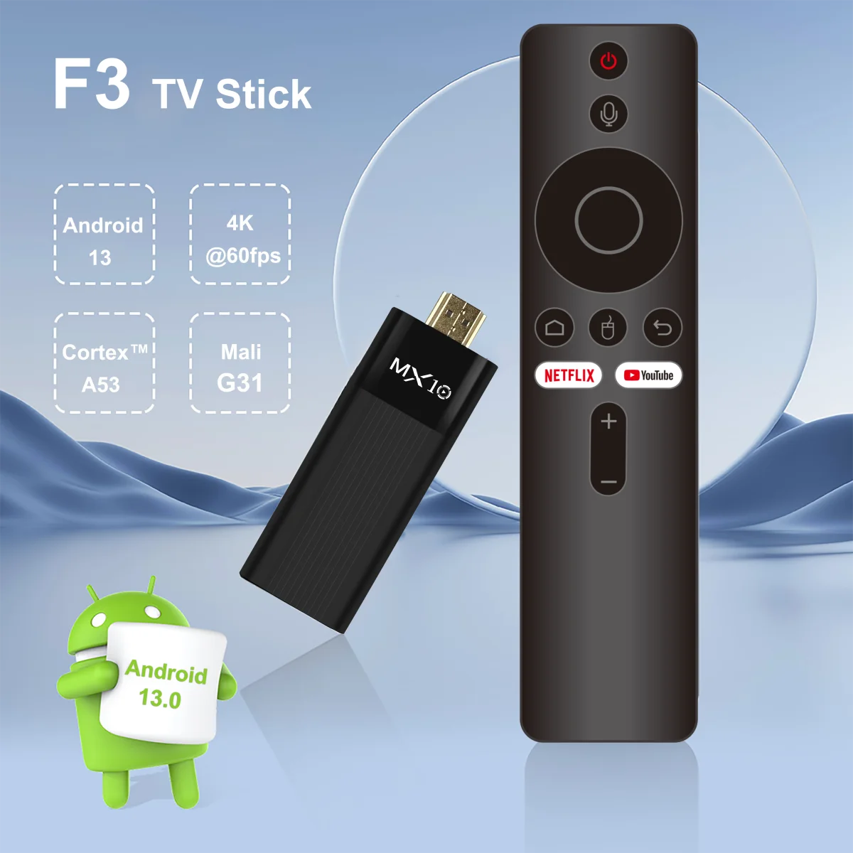 MX10-F3 WI-FI 6 Android 13 TV box 2.4/5g dual wifi support 8K decode display set top box