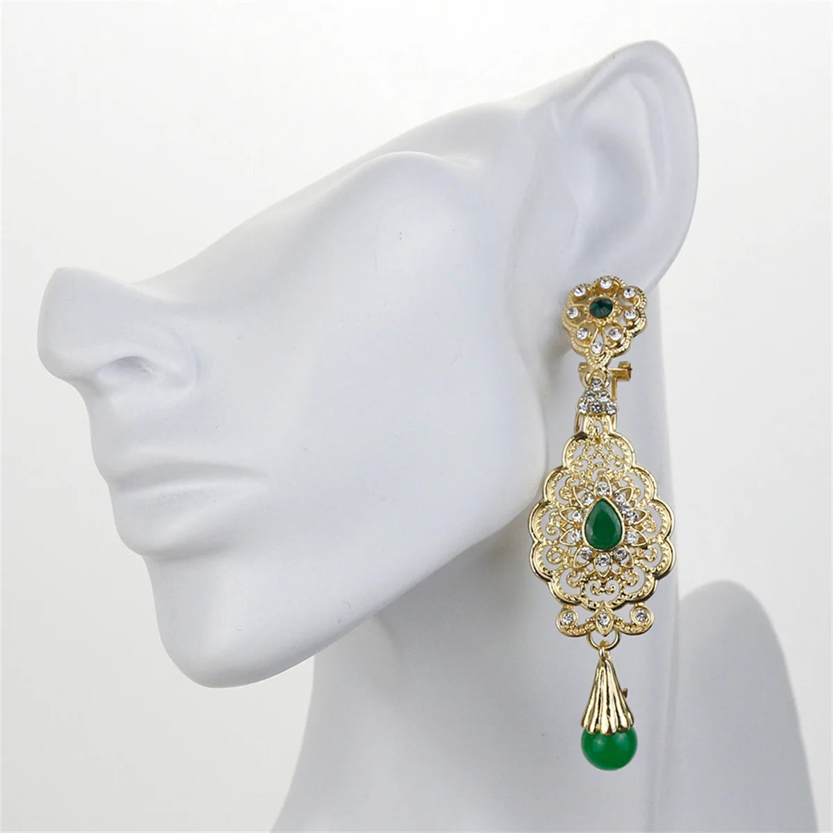 Light Luxury Set Drop Gemstone Cutout Design Earrings Moroccan Girls Gold-Plated Earrings Pendant Bride Wedding jewelry